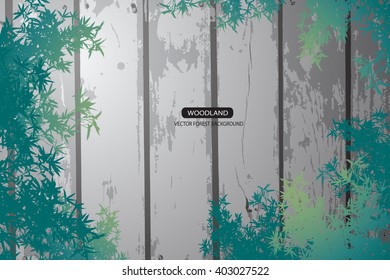 Trees and branches silhouette in aqua. Detailed vector illustration. Forest banner.