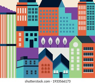 Trees Buildings Minimal Cityscape Stock Vector (Royalty Free ...