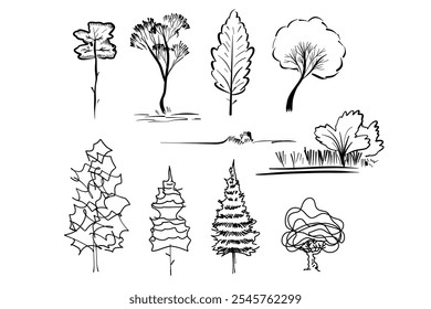 Trees bundle, Nature  Hand-drawn  Vector art