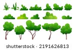 Trees, bush and grass elements collections with flat design