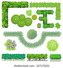 Trees And Bush Item Top View For Landscape Design, Vector Icon