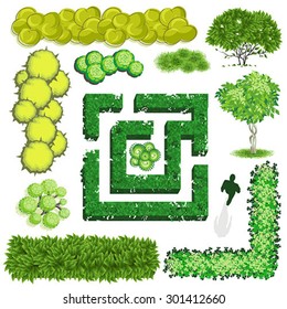 Trees And Bush Item Top View For Landscape Design, Vector Icon