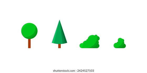 Trees and bushes icons. Flat style. Vector icons