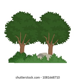 Trees with bushes and rocks