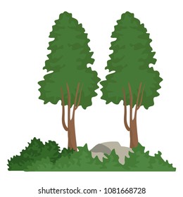 Trees with bushes and rocks