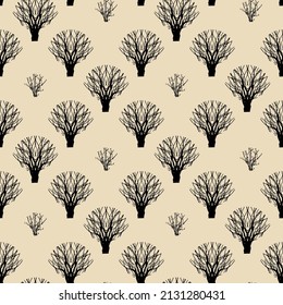 Trees and bushes seamless pattern. Trees and bushes background vector illustration. Hand drawn design.