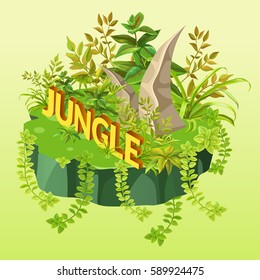 Trees and bushes set for video game-type isometric tropical rainforest scene.