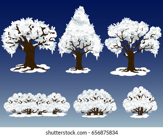 Trees and bushes winter set