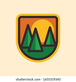 Trees camp hike mountain nature badge patch pin graphic illustration vector art t-shirt design