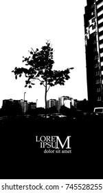 Trees and city silhouette. Vector