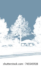 Trees and city silhouette. Vector