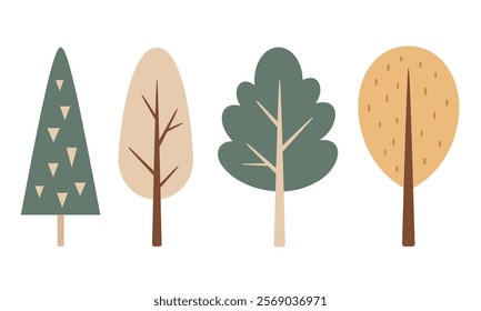Trees clipart, cute seasonal object. Hand draw vector illustration in flat style