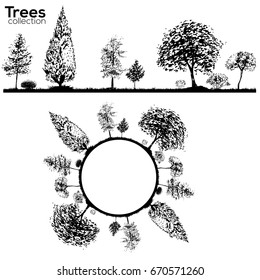 Trees collection. Ink trees silhouettes