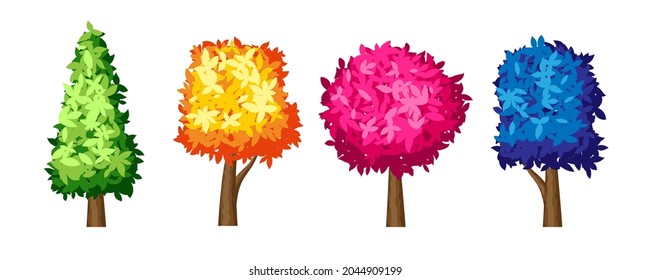 Colección de árboles. Elementos de diseño vegetal colorido del vector.