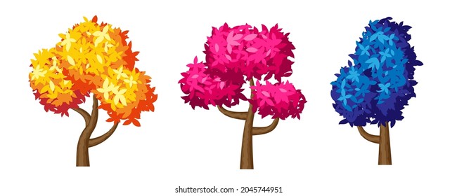 Trees collection. Vector colorful  foliage design elements.