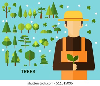 trees concept background flat icons.