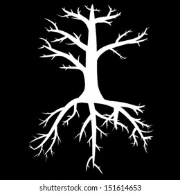 Trees with dead branches and roots 