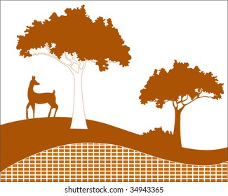 trees with deer and hillside - individual squares for color changes