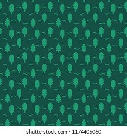 Trees of different geometric shapes: square, circle, diamond, polygon with rounded corners in an abstract minimalist style. Seamless pattern