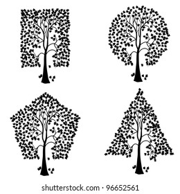 Trees of different geometric shapes. Vector set.