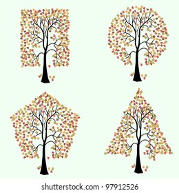 Trees of different geometric shapes. Vector set. Rasterized version also available in portfolio.