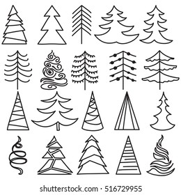 Trees drawn hand sketch. Christmas and New Year.