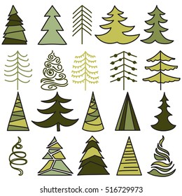 Trees drawn hand sketch. Christmas and New Year.