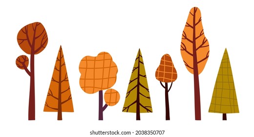 trees drawn in paper cut style. autumn trees isolated on white background. vector illustration