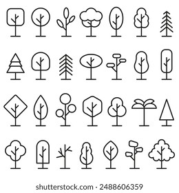 Trees drawn with a thin line. Wood for every taste. Abstract trees. EPS 10.