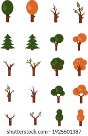 Árboles durante temporadas, ilustración, vector sobre fondo blanco.