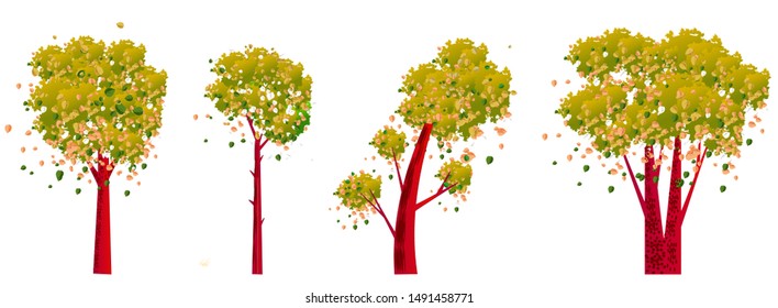 Trees in the fall isolated on white background. Vector illustration.