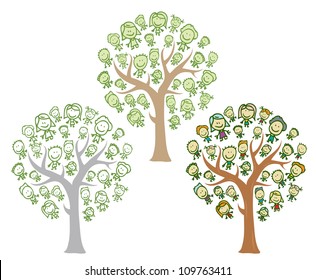 Trees of family with happy kids