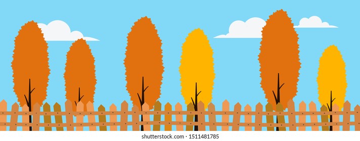 trees fence in autumn illustration