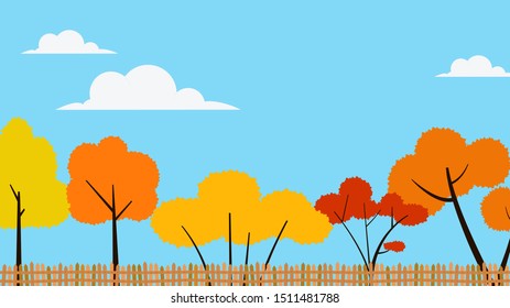 trees fence in autumn illustration