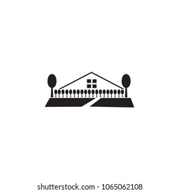 trees at the fence of the house icon. Element of landscape illustration. Premium quality graphic design icon. Signs and symbols collection icon for websites, web design, mobile app on white background