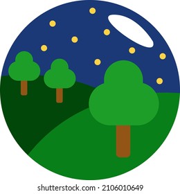 Trees in the field at night, illustration, vector on a white background.