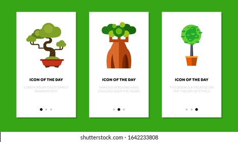 Trees flat icon set. Sequoia, baobab, houseplant isolated sign pack. Africa, savanna, nature concept. Vector illustration symbol elements for web design