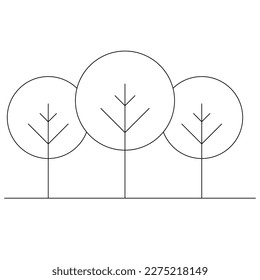 Trees, flat style minimal design, black outline color tree illustration for nature, ecology, sustainability, life, logo, icon, web, mobile, object isolated on white background.