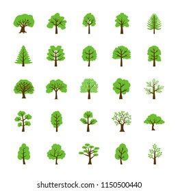 Trees Flat Vector Icons Set