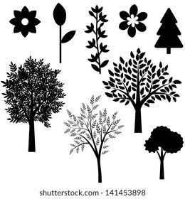 Trees and flowers set