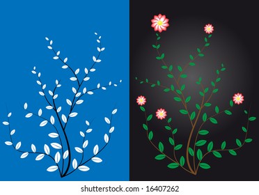 Trees with foliage and flowers