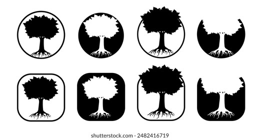Trees. The forest. Black and white. Illustration