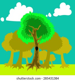 trees for forest drawing on blue sky