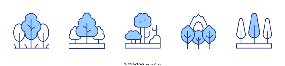 trees, forest, forest fire. Forest Icon vector illustration. Line Duotone style. Editable stroke.