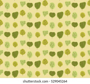 Trees forest green silhouettes seamless vector pattern