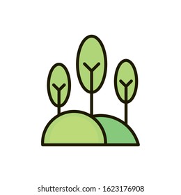 trees forest hill landscape nature drawing vector illustration