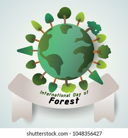 trees and forest on earth with scroll on gradient background,vector illustration,international day of forest