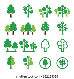 Trees, forest, park vector green icons set 