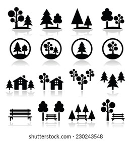 Trees, forest, park vector icons set 