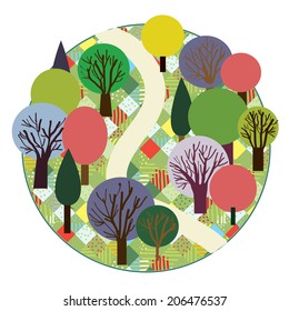 Trees in the forest - round card vector